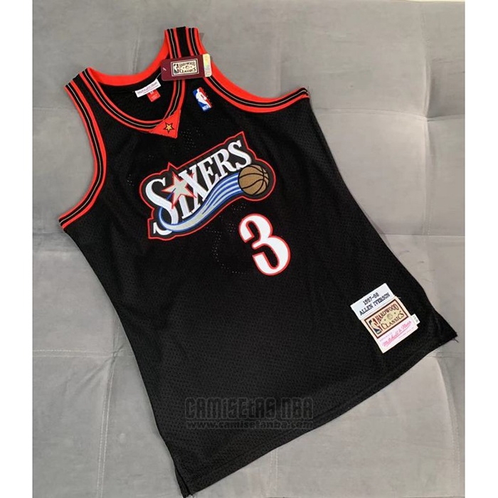 Camiseta Philadelphia 76ers Allen Iverson #3 Mitchell & Ness 1997-98 Negro